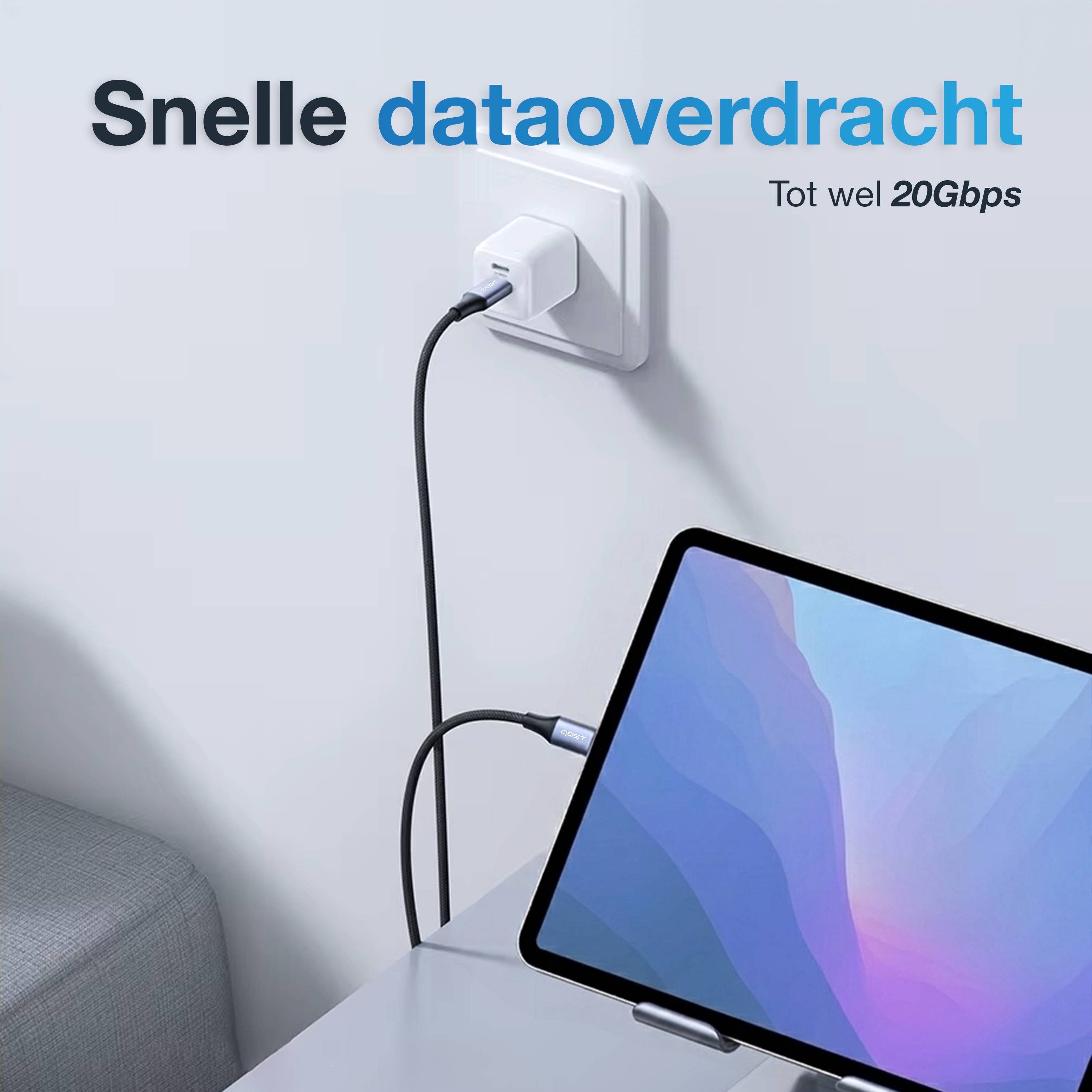 Qost USB-C naar USB-C-kabel - 2 m - USB 3.2 - 20 Gbps - 100 W - 8K 60 Hz - Spacegrey-2
