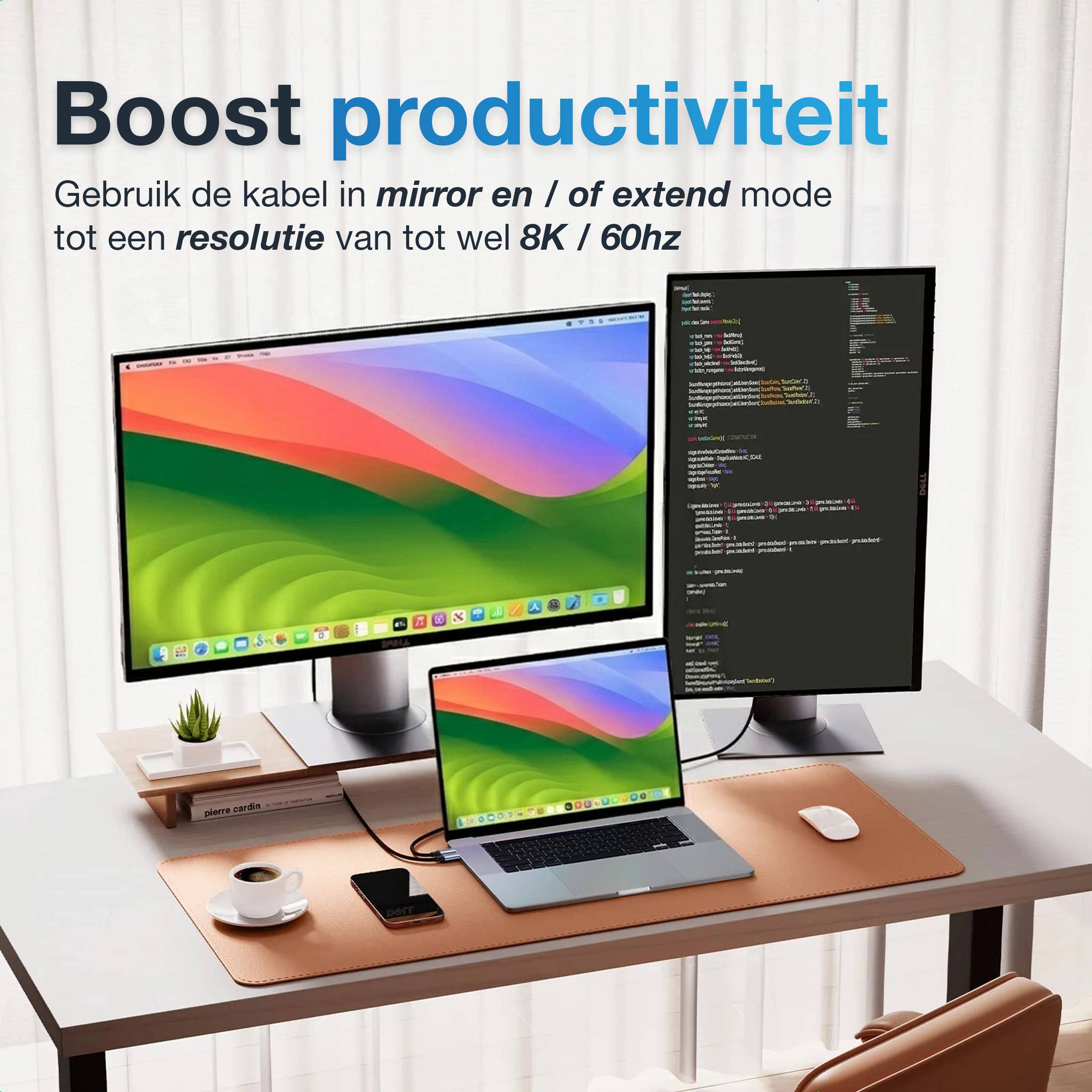 Qost USB-C naar USB-C-kabel - 2 m - USB 3.2 - 20 Gbps - 100 W - 8K 60 Hz - Spacegrey-3