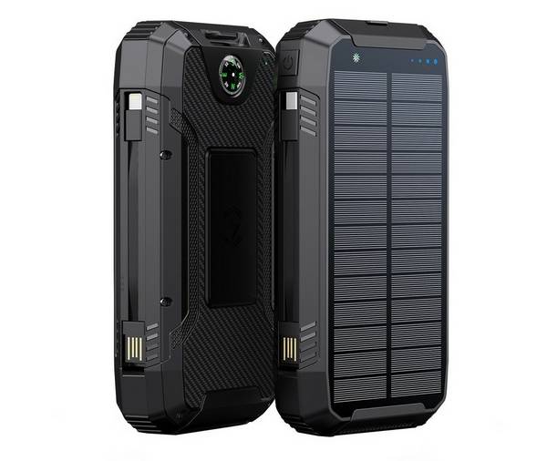 PowerNeed S20000Q mobiele oplader, universeel, zwart, Lightning, zonne-energie, USB, draadloos opladen, snelladen, gesch