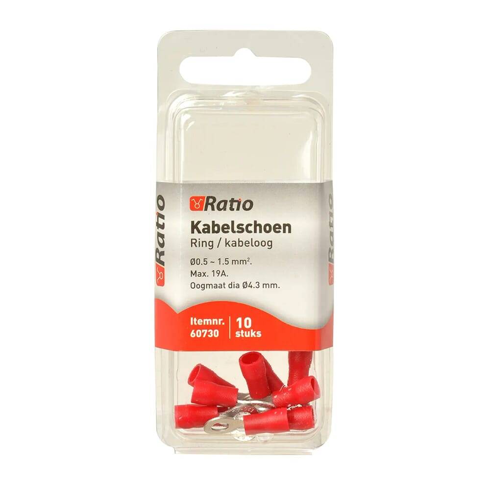 Ratio Kabelschoen Ring/kabeloog 0.5-1.5mm² - 4mm - Rood - 10st in blister-1