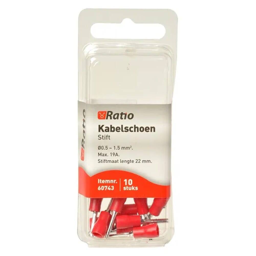Ratio Kabelschoen Stift 12mm 0.5-1.5mm² - Pen - Rood - 10st in blister-1