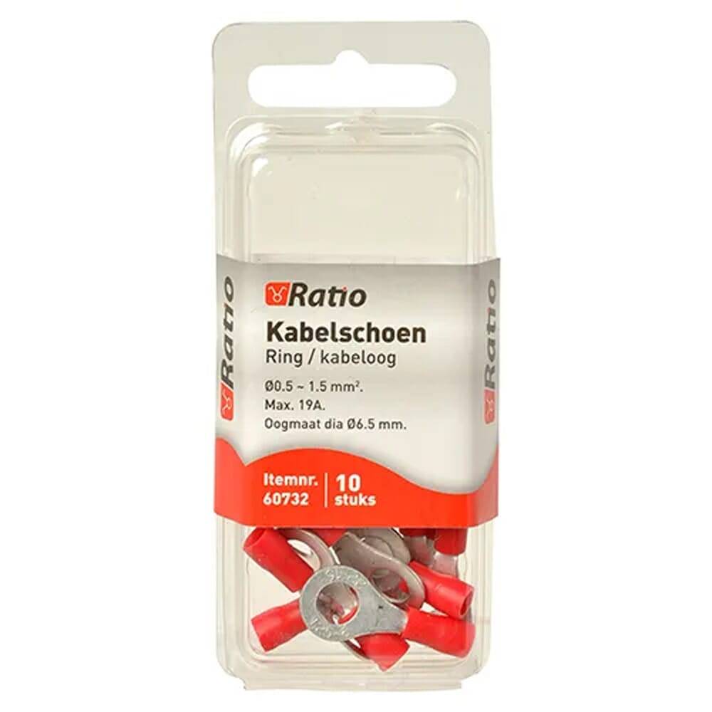 Ratio Kabelschoen Ring/kabeloog 0.5-1.5mm² - 6mm - Rood - 10st in blister-1
