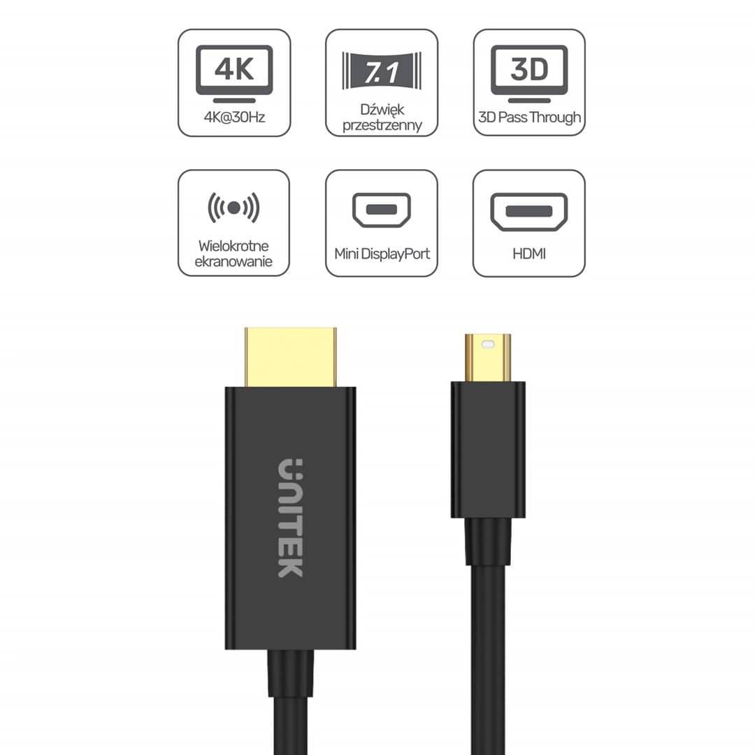 UTK Unitek V1152A Adapter miniDP - HDMI 4K 30Hz kabel 2m-2