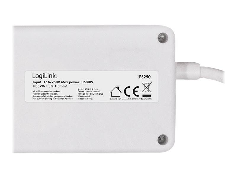 LogiLink stekkerdoos 6-voudig, 6xCEE 7/3, m. 7 schakelaars, wit-3