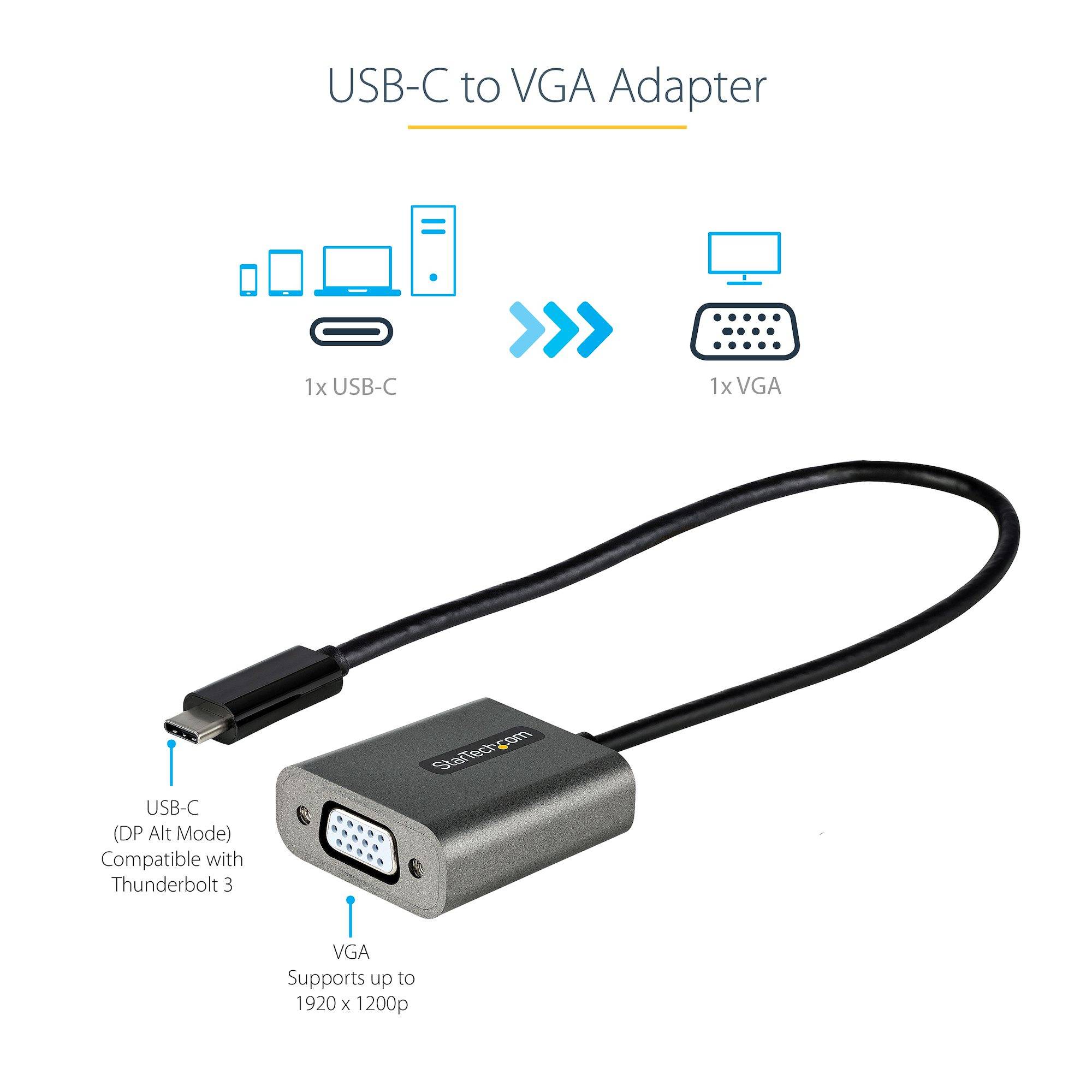 USB C naar VGA Adapter, 1080p USB Type-C naar VGA Adapter Dongle, USB-C naar VGA Monitor/Scherm Video Converter, 30cm Ka-3
