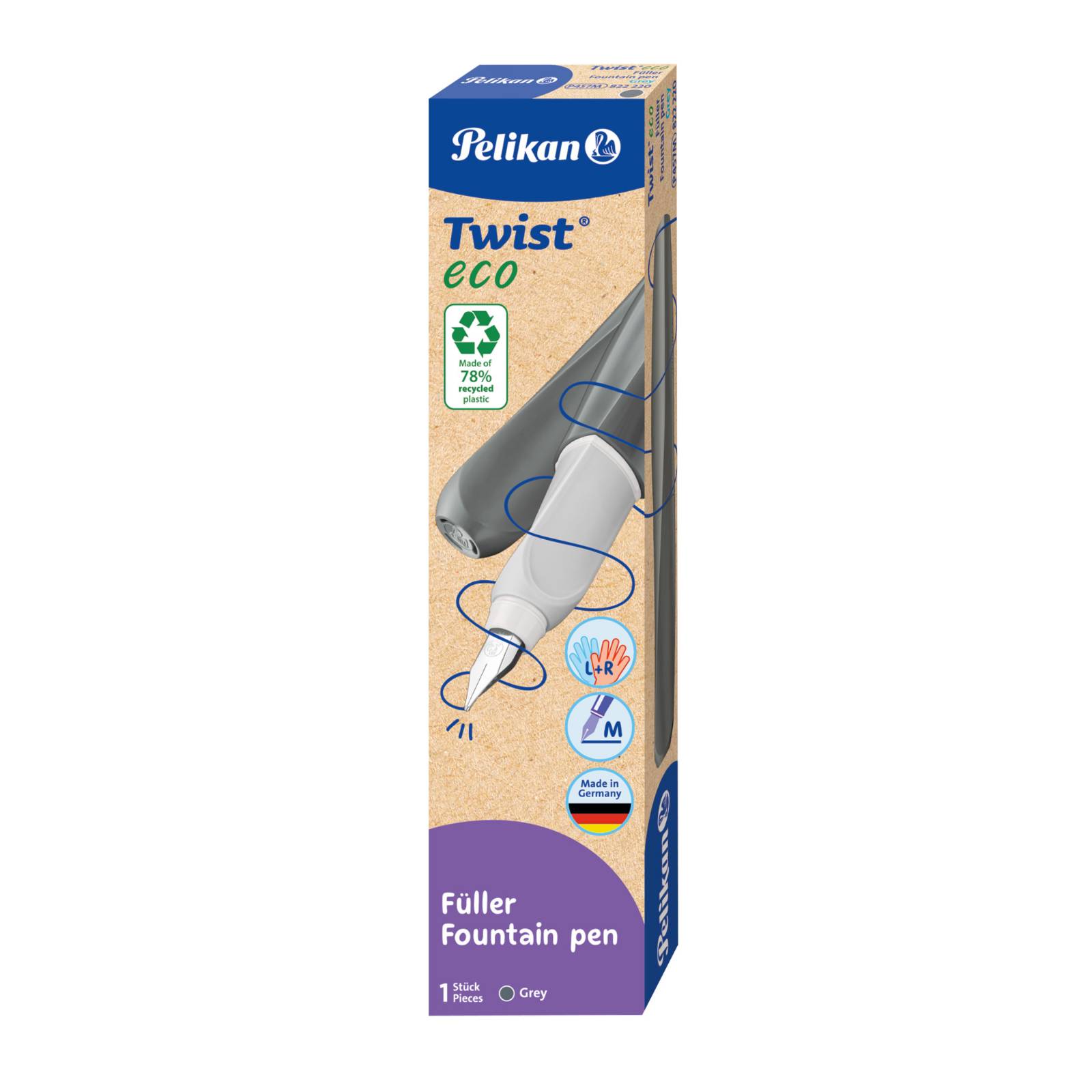 Pelikan vulpen eco Twist grijs M voor rechts- en linkshandigen-1