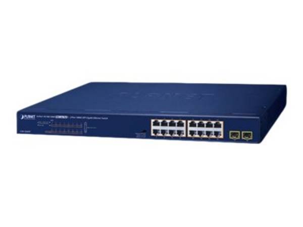 Planet 16-poorten 10/100/1000T 802.3at PoE + 2-poorten 1000X SFP Gigabit Ethernet-switch