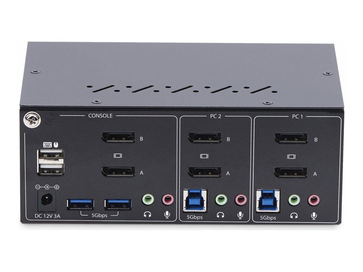 StarTech.com 2-Port Dual-Monitor DisplayPort KVM Switch, 4K 60Hz, 2x USB 5Gbps Ports, Hotkey/Drukknop Schakelaar, TAA Co-1