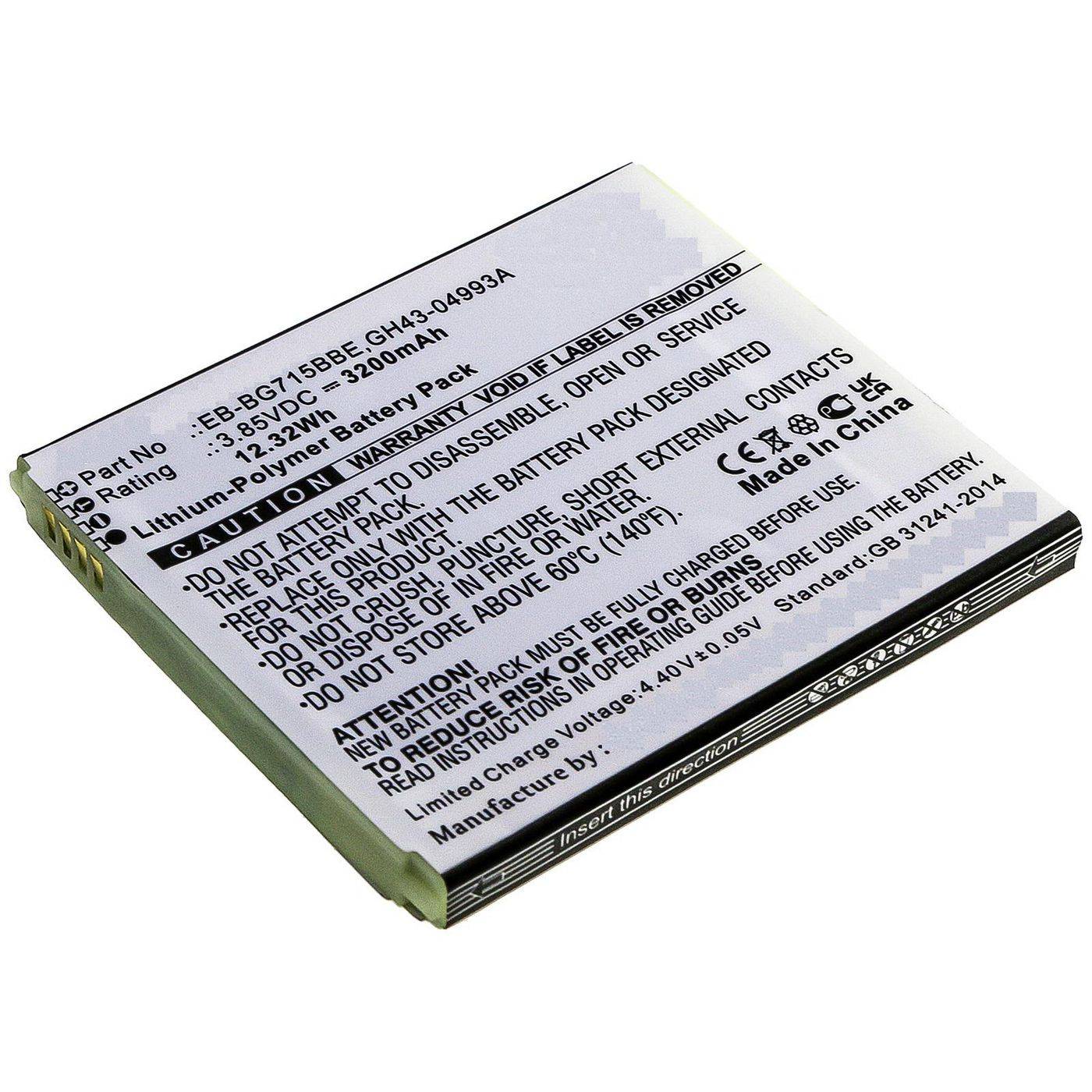 CoreParts Batterij voor Samsung 12Wh Li-Pol 3,85V 3200mAh, voor Samsung Galaxy Xcover Pro, SM-G715, SM-G715U, SM-G715FN/-0