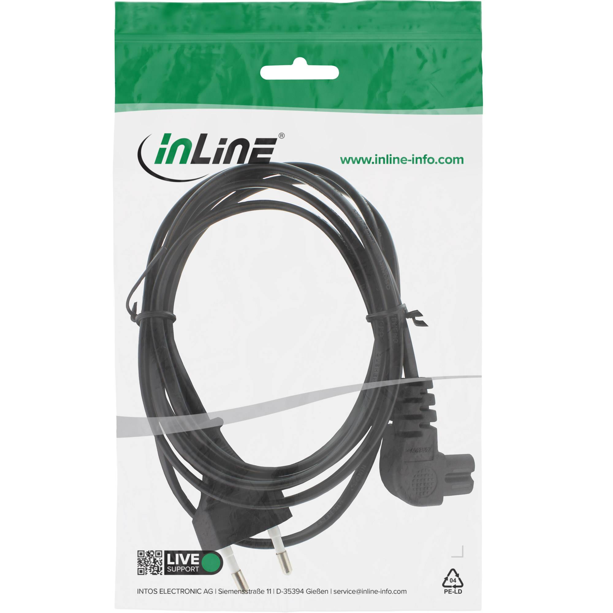 C7 (haaks links/rechts) - CEE 7/16 (recht) stroomkabel - 2x 0,75mm / zwart - 3 meter-1