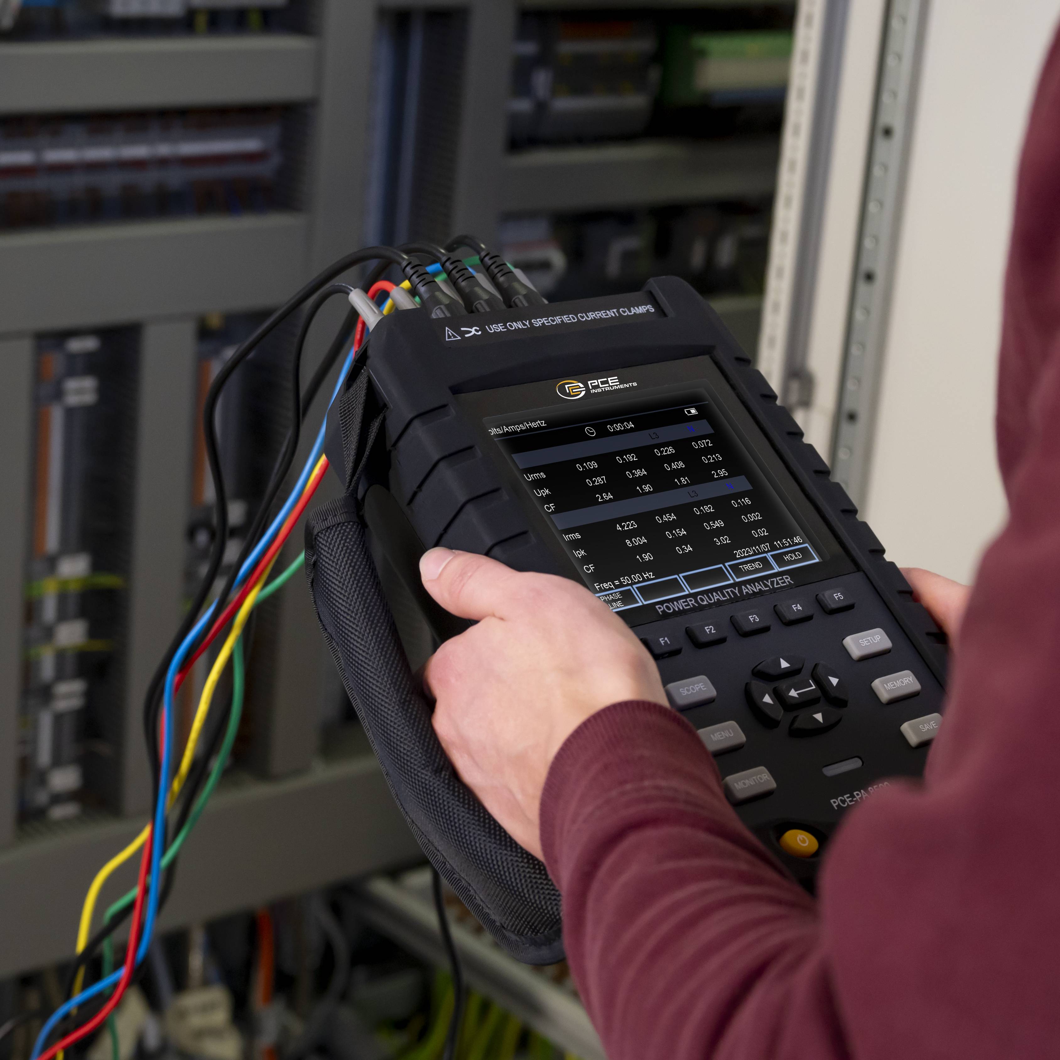 PCE Instruments Power Analyzer Netwerkanalyser 3-fasig, 1-fasig Met logger, Incl. stroomtang, Energiemetingen, Storingsl-5