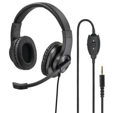 Hama  Over Ear headset  Kabel Stereo Zwart  Volumeregeling, Microfoon uitschakelbaar (mute) Computer
