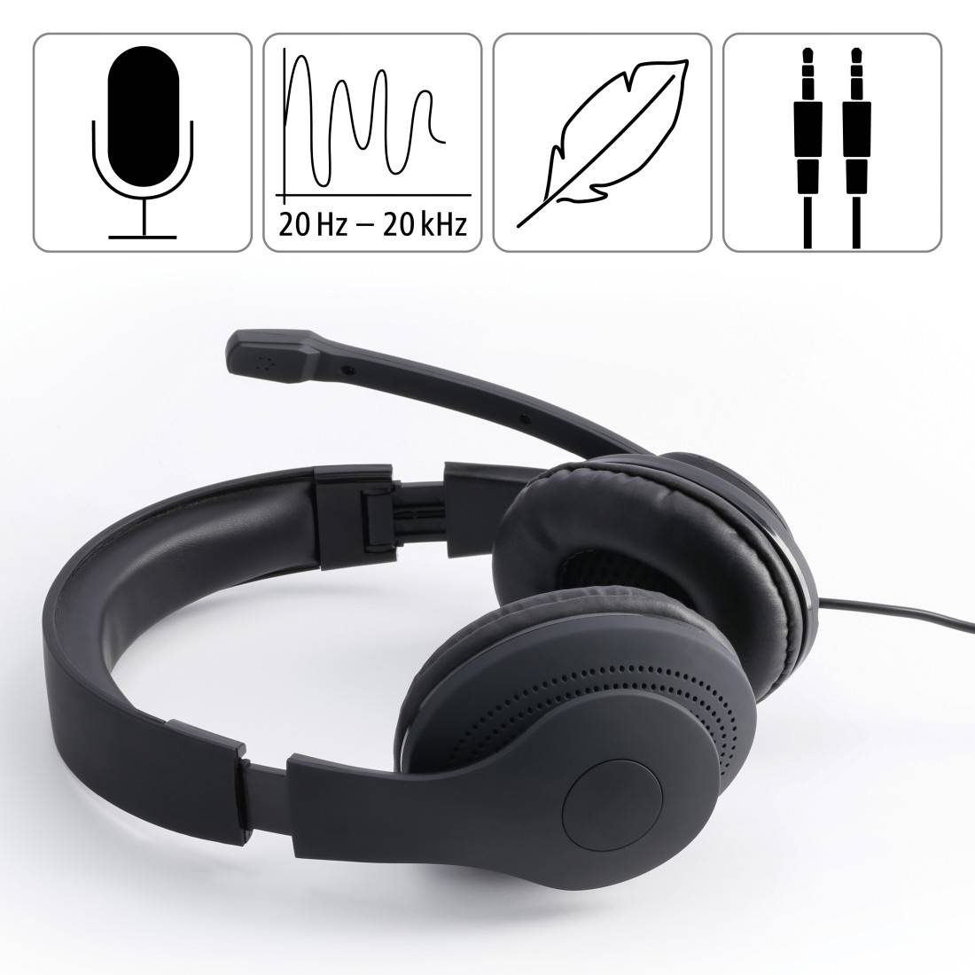 Hama Computer Over Ear headset Kabel Stereo Zwart Volumeregeling, Microfoon uitschakelbaar (mute)-1