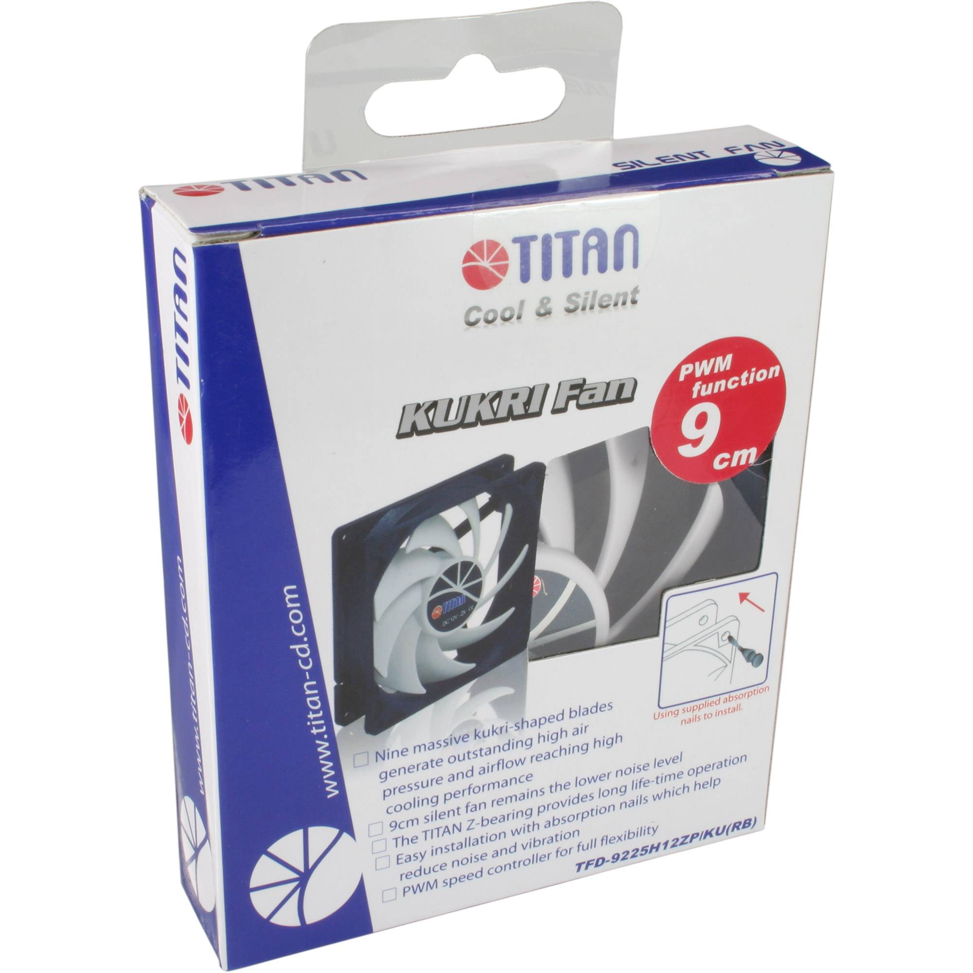 Titan Kukri-series ventilator (case fan) voor in de PC met Z-Axis lager en PWM-functie - 92 x 92 x 25 mm-2