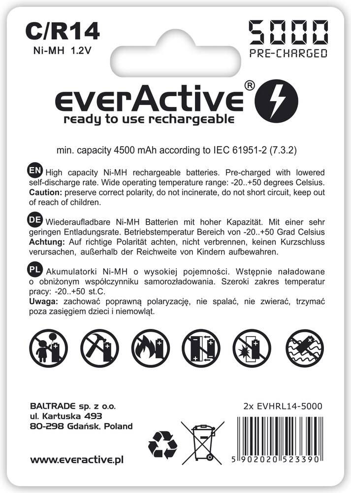 EAV Herlaadbare batterijen everActive Ni-MH R14 C 5000 mAh Professional Line-1