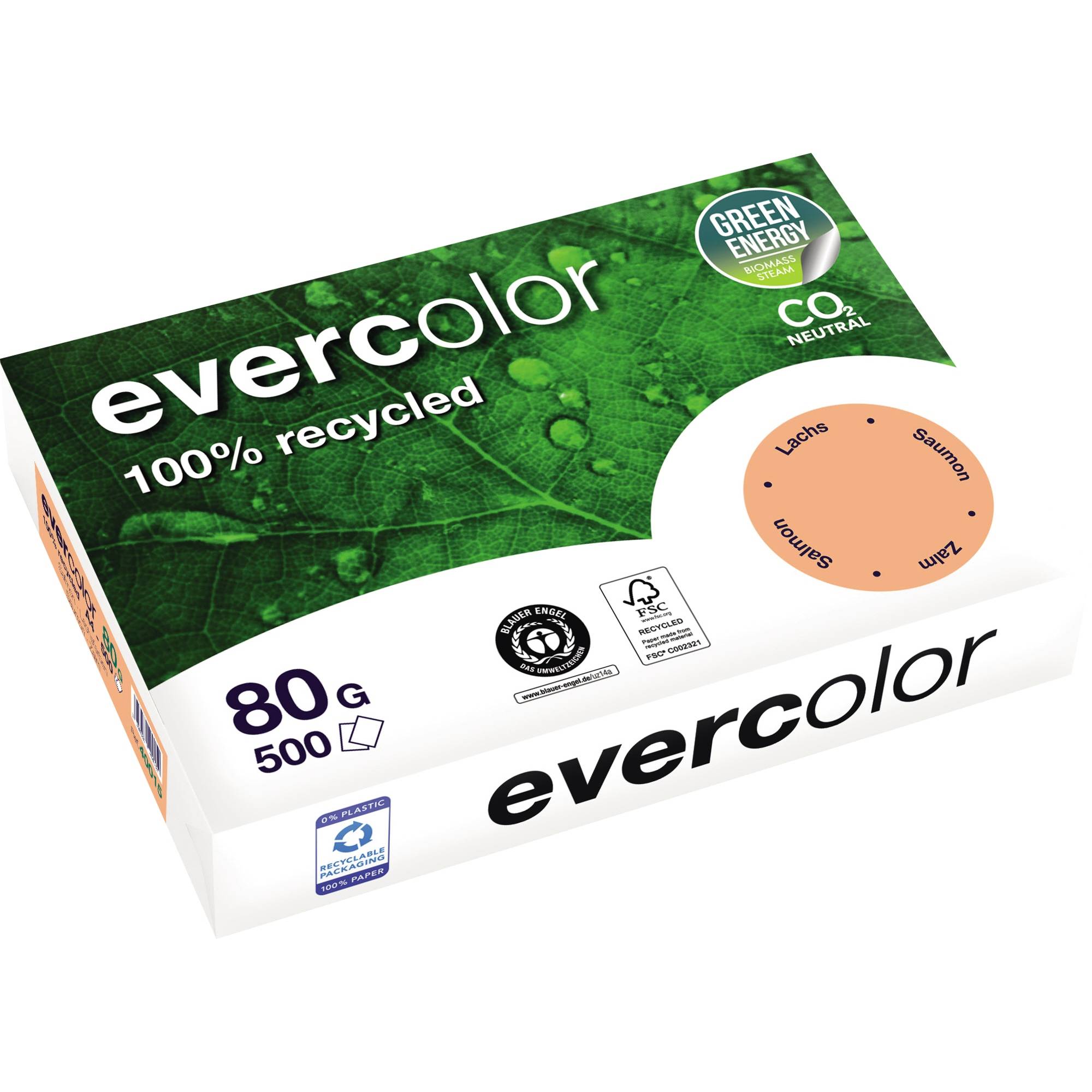 Clairefontaine Evercolor, gekleurd gerecycleerd papier, A4, 80 g, 500 vel, zalm-0