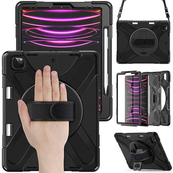 eSTUFF iPad Pro 13 2024 CHICAGO Full Body Defender Case met praktische screenprotector - Zwart