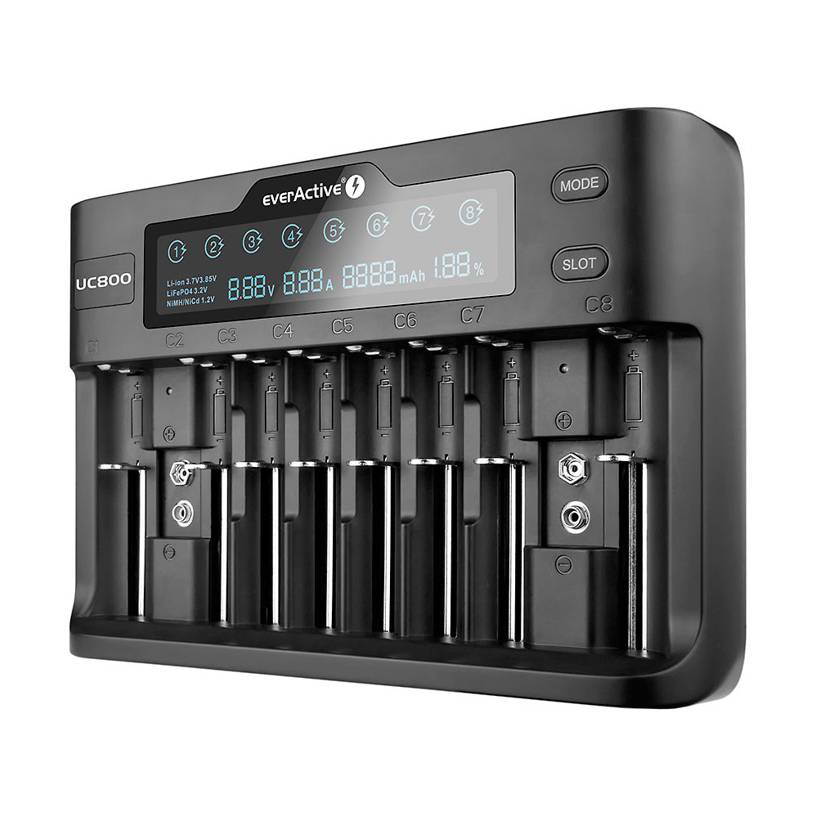 Oplader voor cilindrische Li-ion- en Ni-MH-batterijen everActive UC-800-0