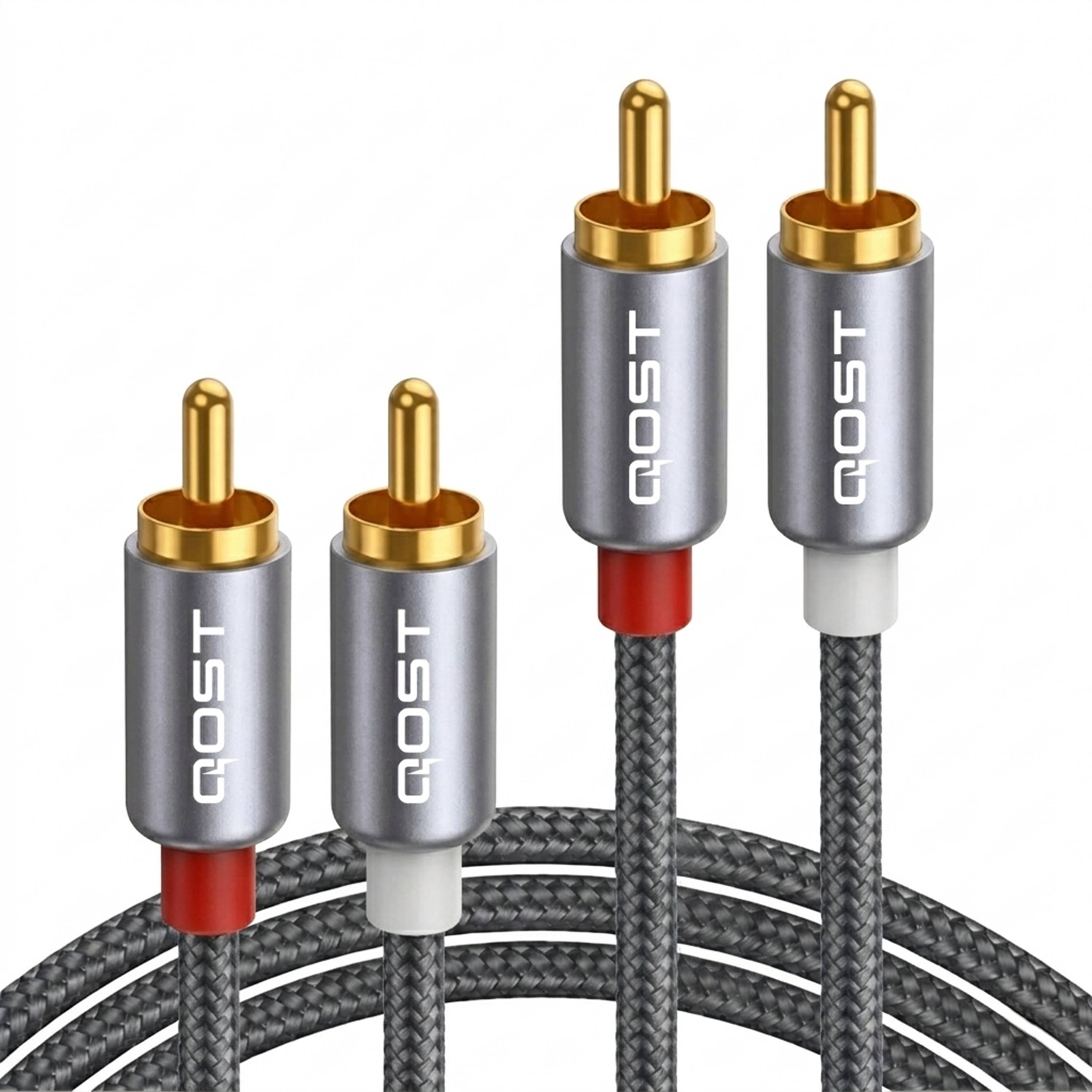 Qost 2x RCA naar 2x RCA-stereokabel - 1,5 m - gevlochten - Spacegrey-0