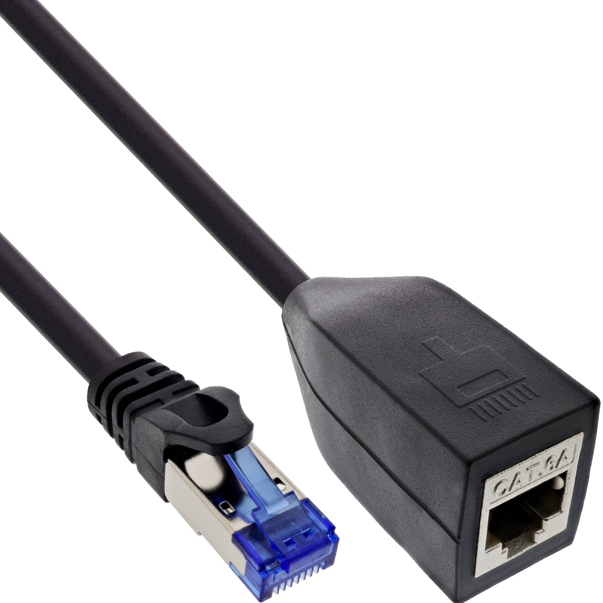 InLine® RJ45 interface bescherming Cat.6A S/FTP, RJ45 male / female, zwart, 0,2m-0