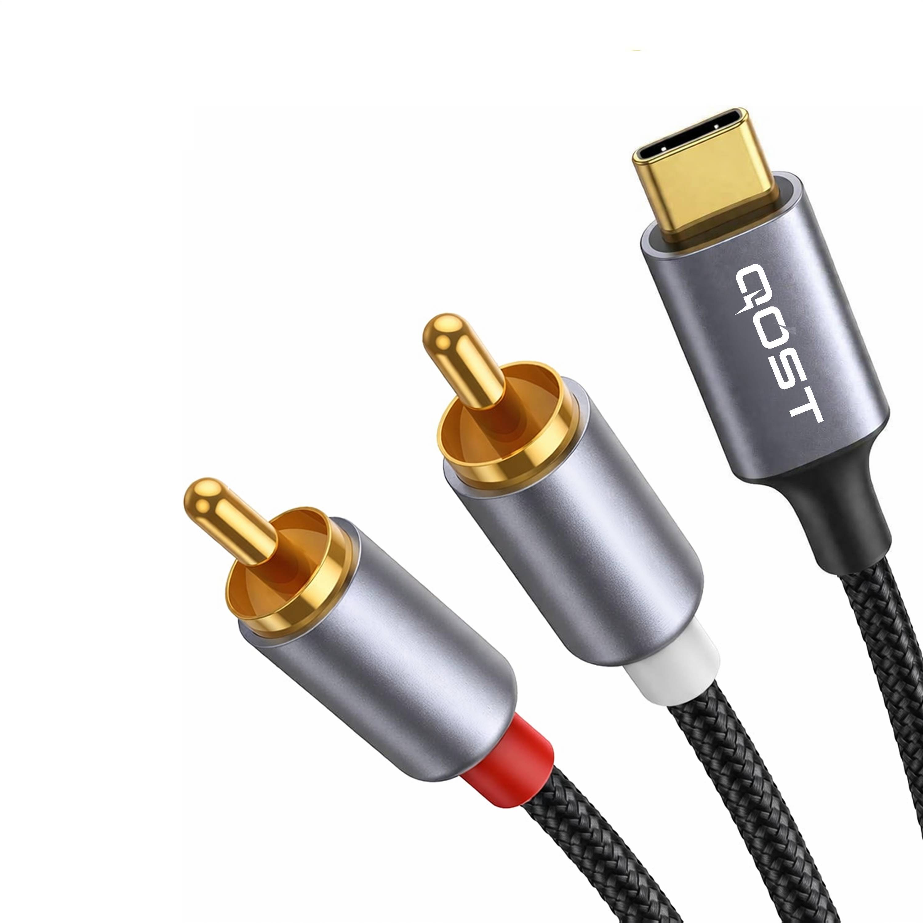 Qost - USB-C naar RCA audio kabel - DAC chip - Hi-Fi - 24 bit / 96 Khz -DAC chip - 1.5 Meter - Type C naar 2RCA-0