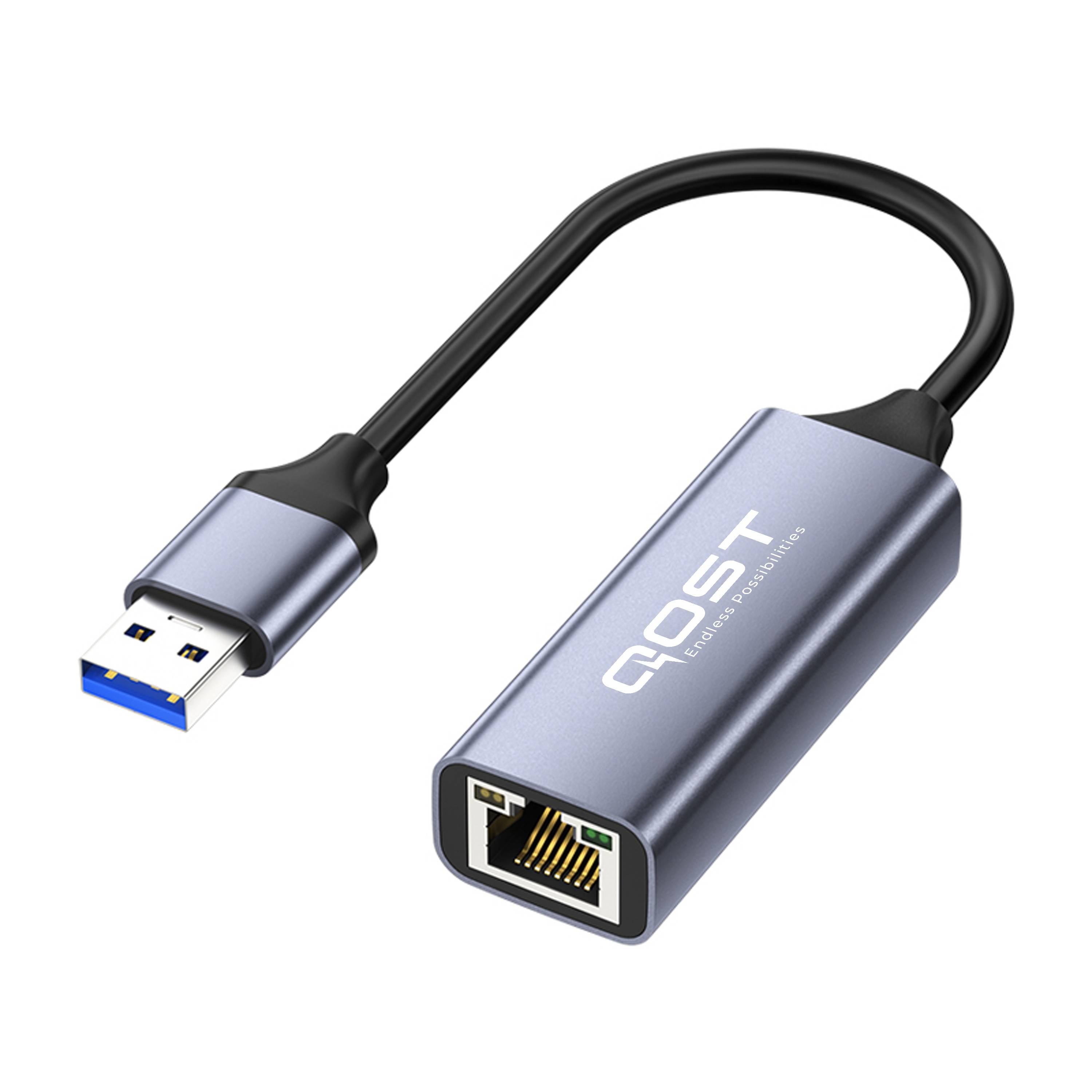 Qost - USB 3.0 Naar Ethernet Adapter - USB-A naar Internet Poort - 10 / 100 / 1000 Mbps Gigabit - Spacegrey-0