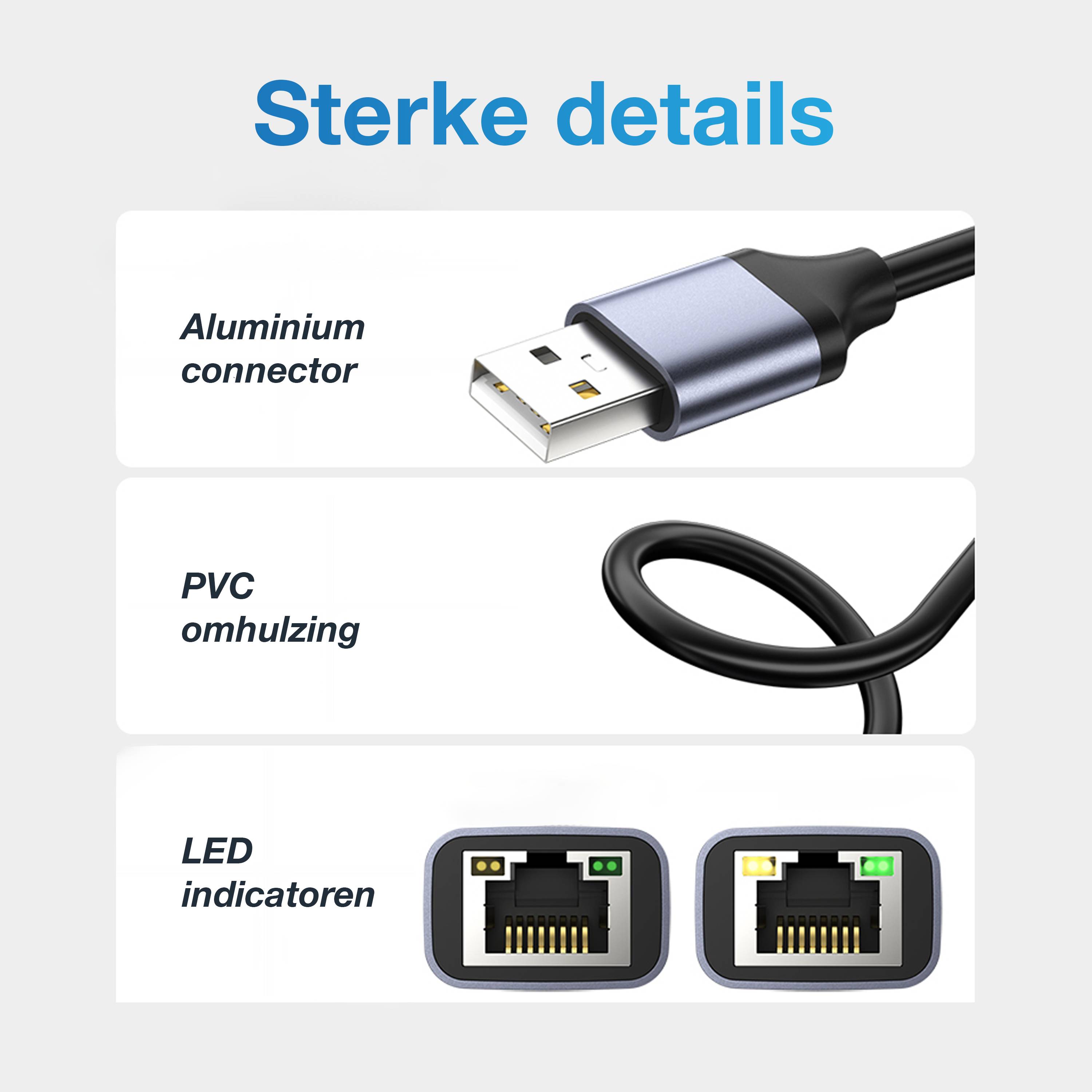Qost - USB 3.0 Naar Ethernet Adapter - USB-A naar Internet Poort - 10 / 100 / 1000 Mbps Gigabit - Spacegrey-1