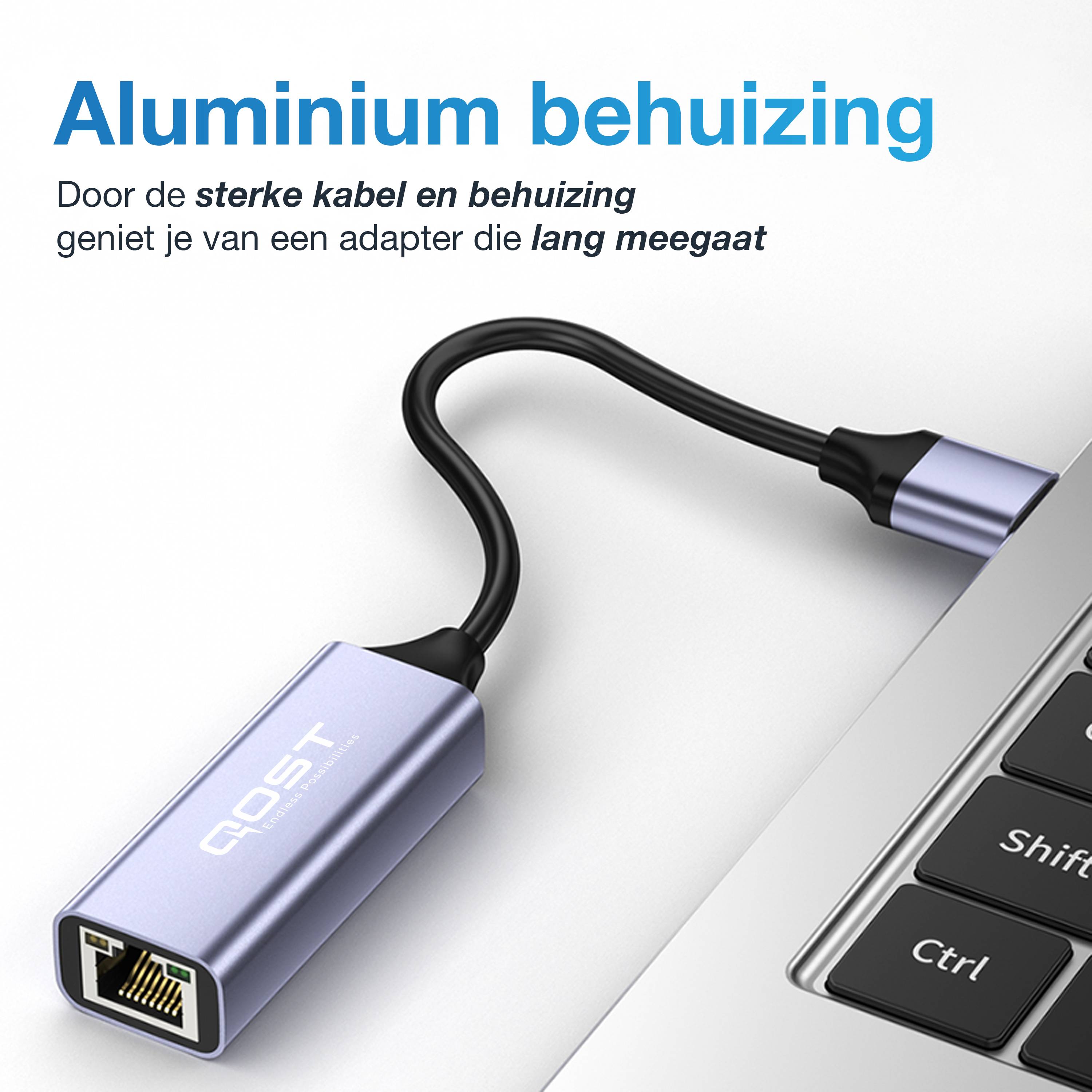 Qost - USB 3.0 Naar Ethernet Adapter - USB-A naar Internet Poort - 10 / 100 / 1000 Mbps Gigabit - Spacegrey-3