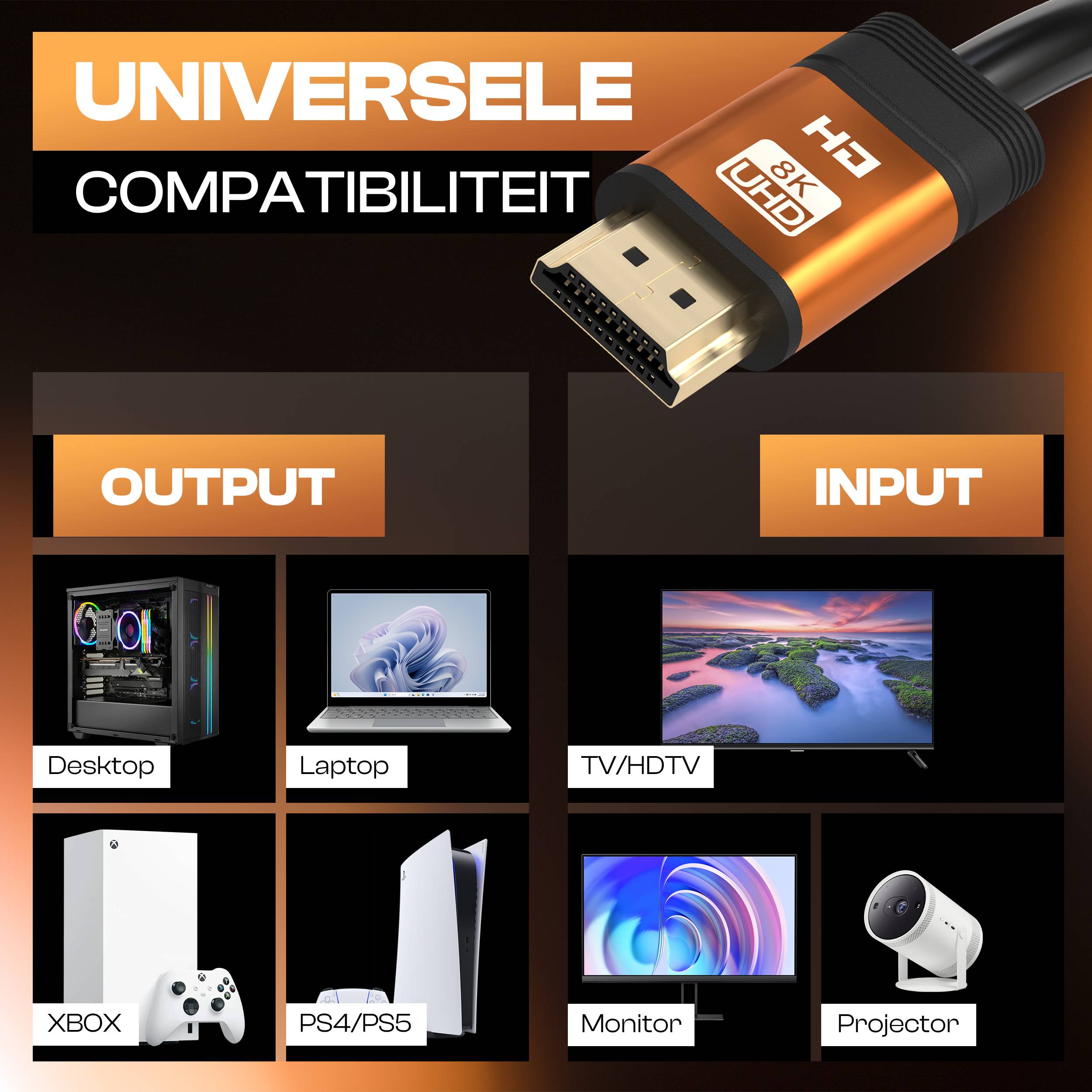 Qost - Premium HDMI Kabel 2.1 - Oranje - 5 Meter-3