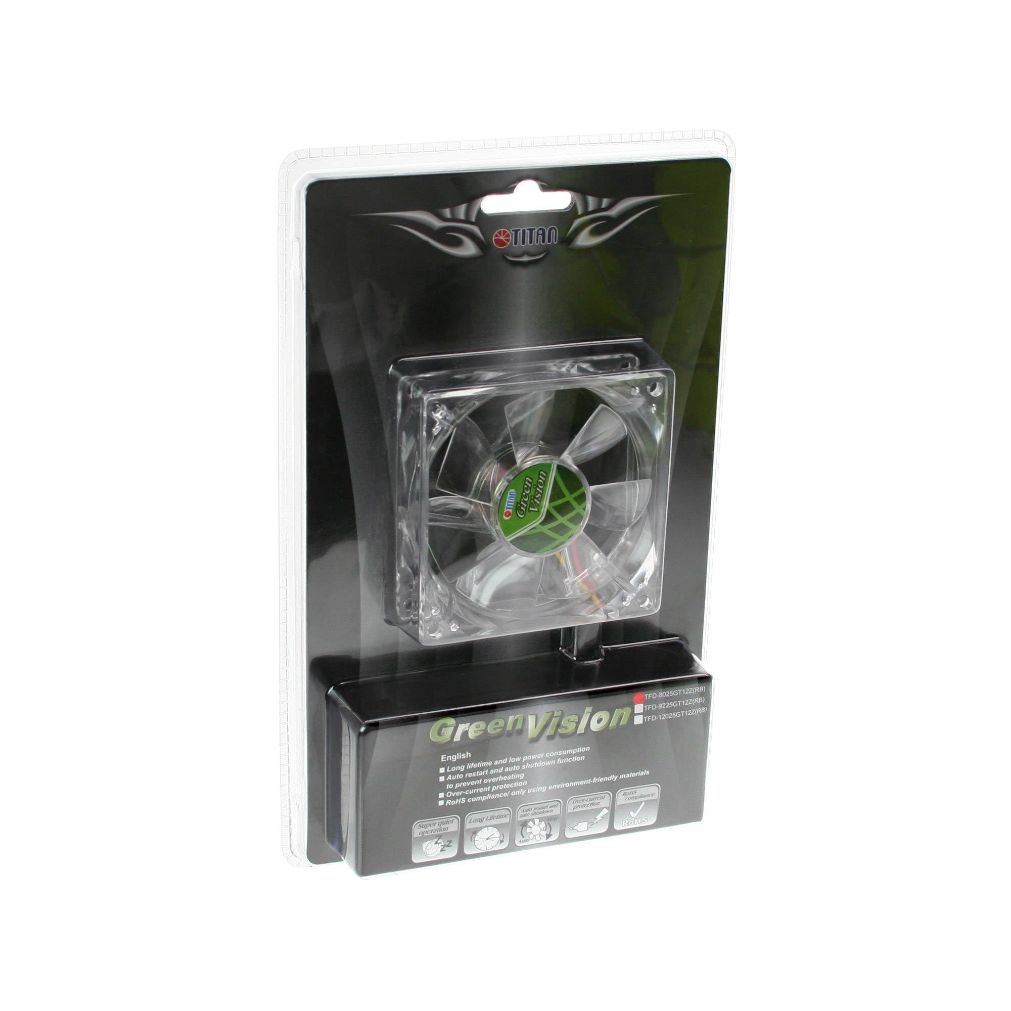 Titan Green Vision ventilator (case fan) voor in de PC met Z-Axis lager en super stil - 80 x 80 x 25 mm-1