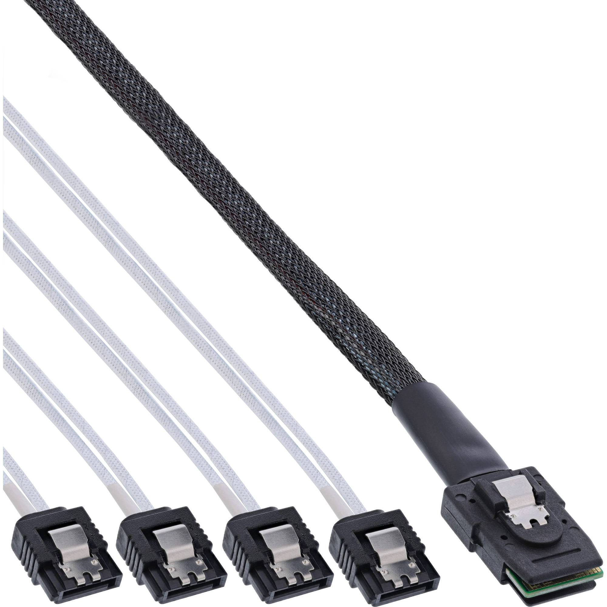 InLine® SAS verbindingskabel, Mini-SAS SFF-8087 naar 4x SATA, 1:1, OCR, 0,75m-0