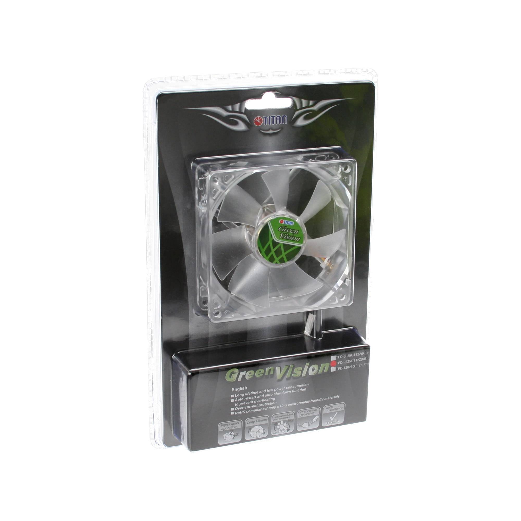 Titan Green Vision ventilator (case fan) voor in de PC met Z-Axis lager en super stil - 92 x 92 x 25 mm-1