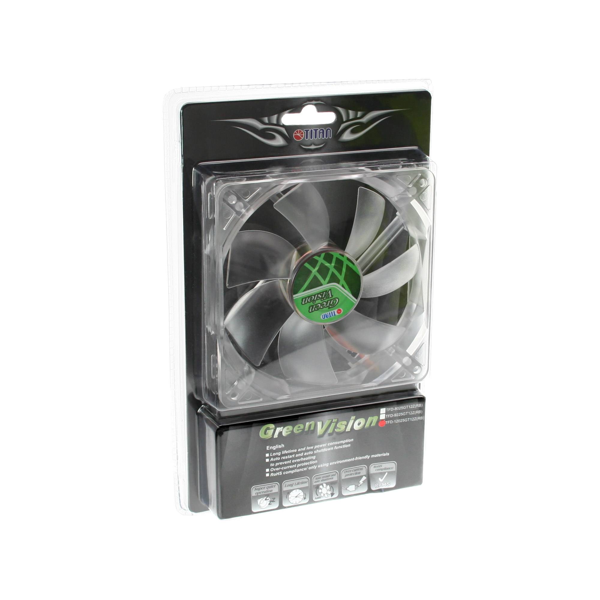 Titan Green Vision ventilator (case fan) voor in de PC met Z-Axis lager en super stil - 120 x 120 x 25 mm-1