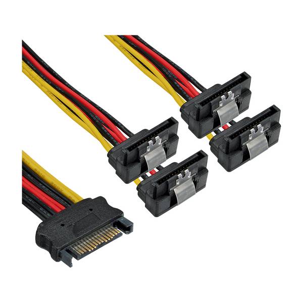 InLine® SATA power Y-kabel, SATA female /4x SATA male haaks, met nokken, 0,30m