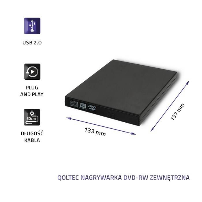 QOLTEC QOLTEC-51858 Externe DVD-drive; zwart; USB A; USB 2.0; 137x133x16mm - 1 stuk-4
