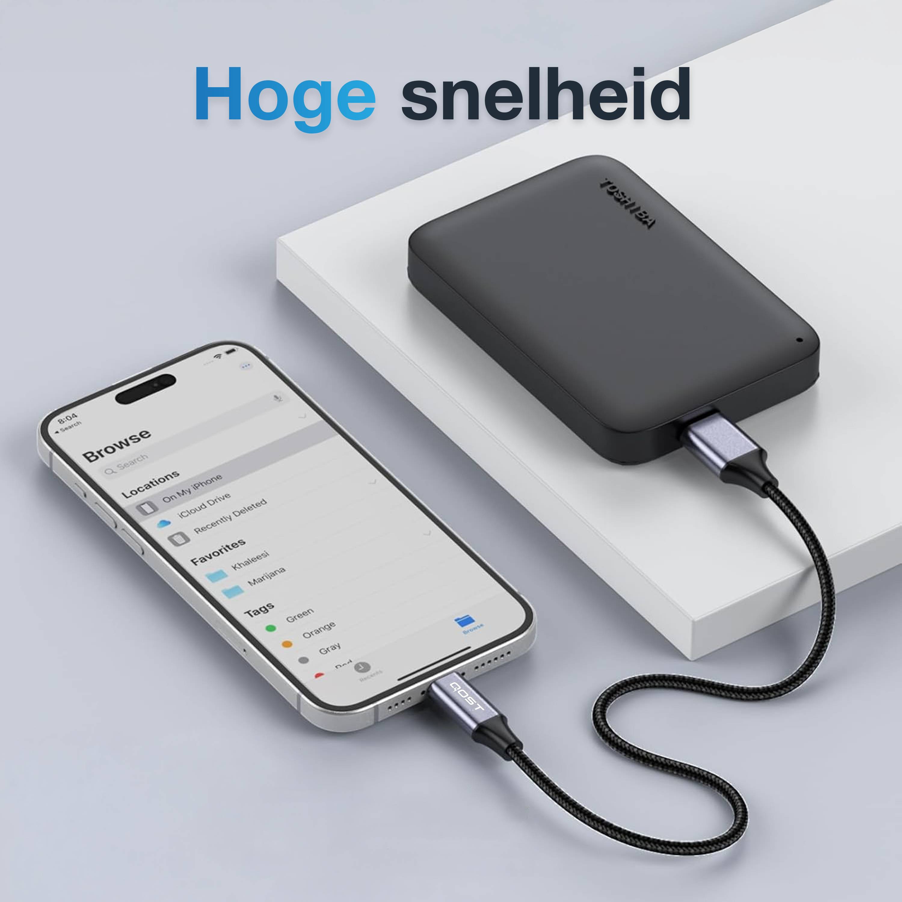 Qost - USB-C naar Micro USB-B Kabel - 1 Meter - Spacegrey-1