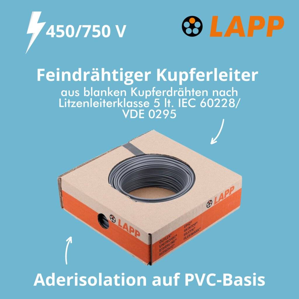 Enkel ader LAPP 4520061 - H07V-K 1X1,5 GY-1