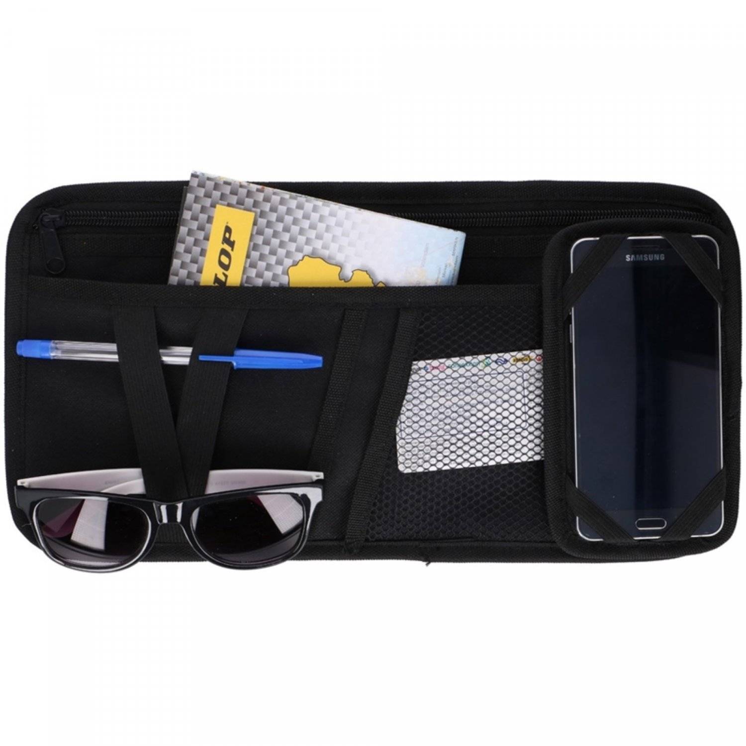 Dunlop - Zonneklep auto-organizer in zwart 18,5x36 cm met afneembaar gsm-vakje-2