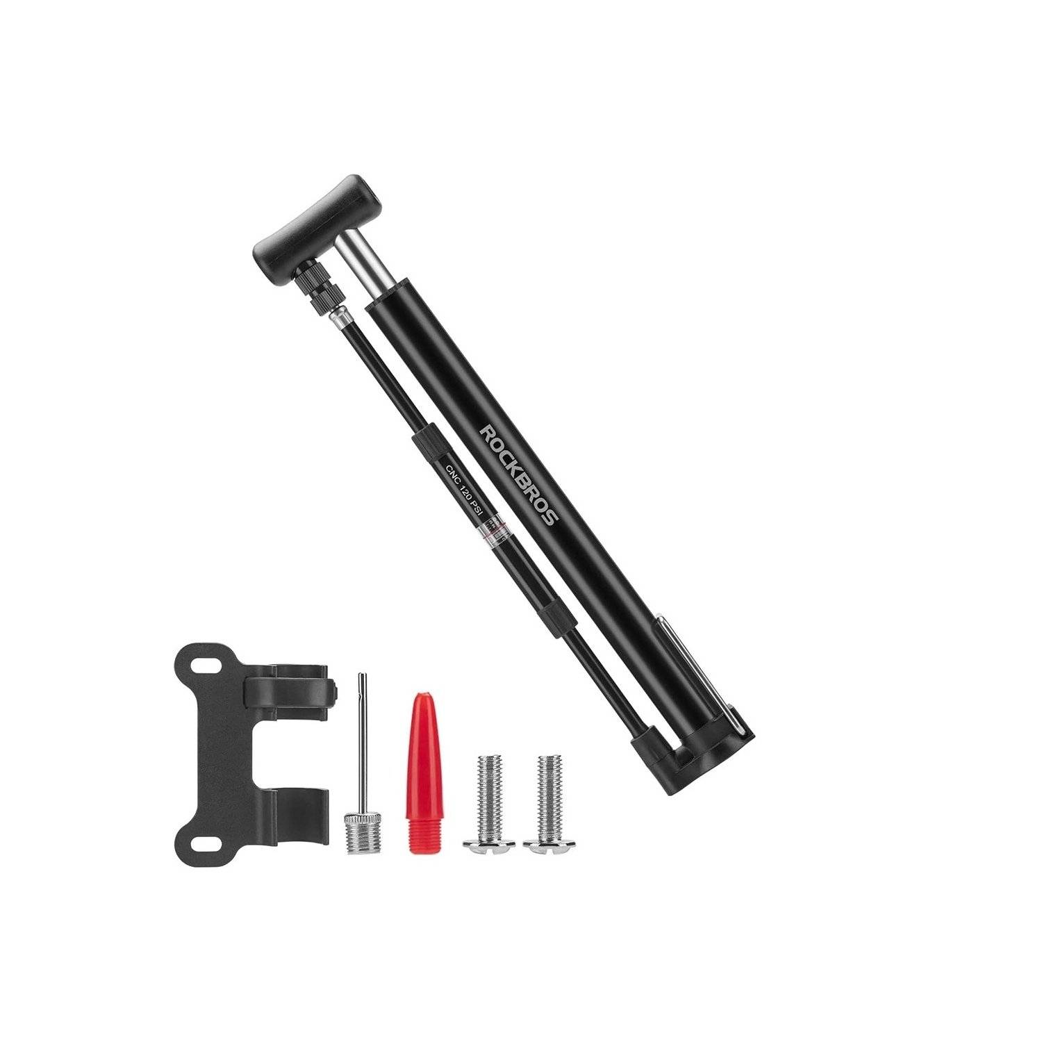 Vloerfietspomp - Zwart met 120 psi / 8 bar - met 2 tips-0