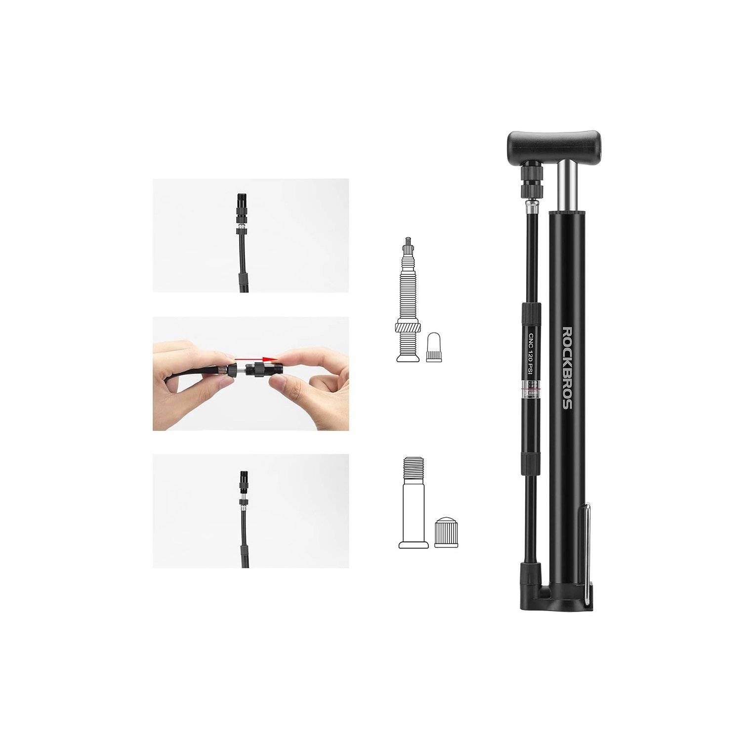 Vloerfietspomp - Zwart met 120 psi / 8 bar - met 2 tips-1