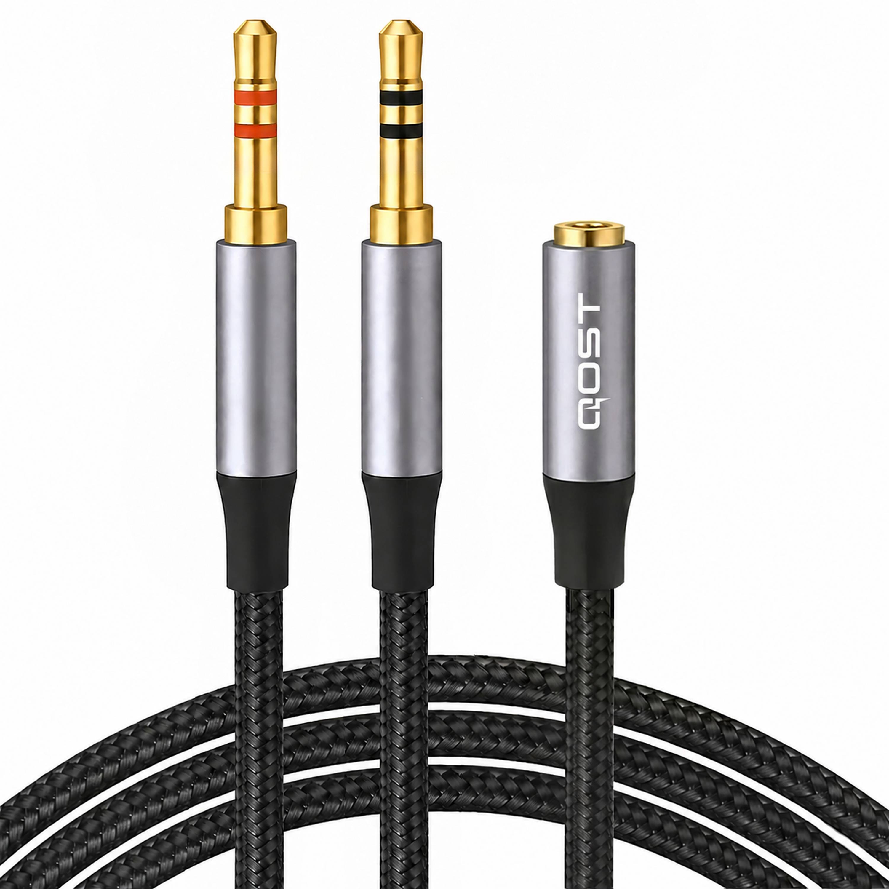 Qost 3,5 mm headsetsplitter - TRRS male naar 2x TRS female - Spacegrey-0