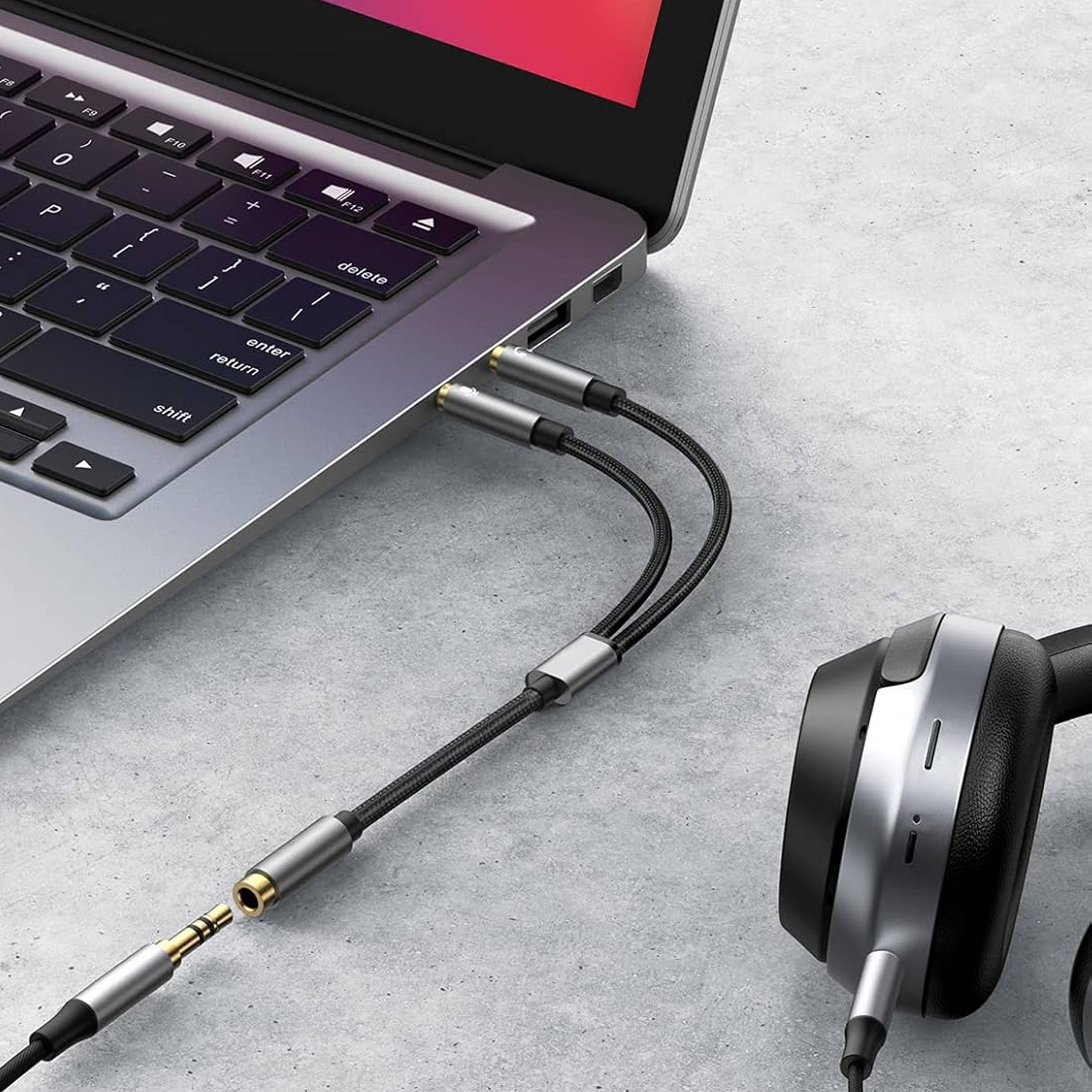 Qost 3,5 mm headsetsplitter - TRRS male naar 2x TRS female - Spacegrey-3