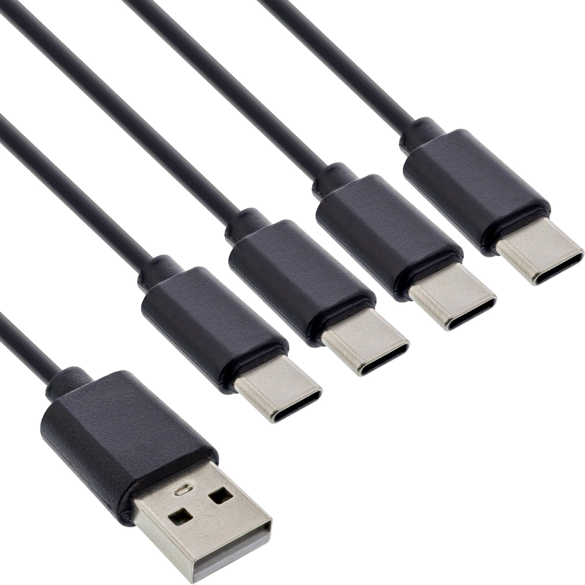 USB-A naar 4x USB-C oplaadkabel | max. 25W | zwart | 2 meter-0