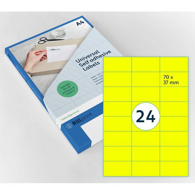Etiket Rillprint 70x37mm fluorgeel 2400 etiketten-0