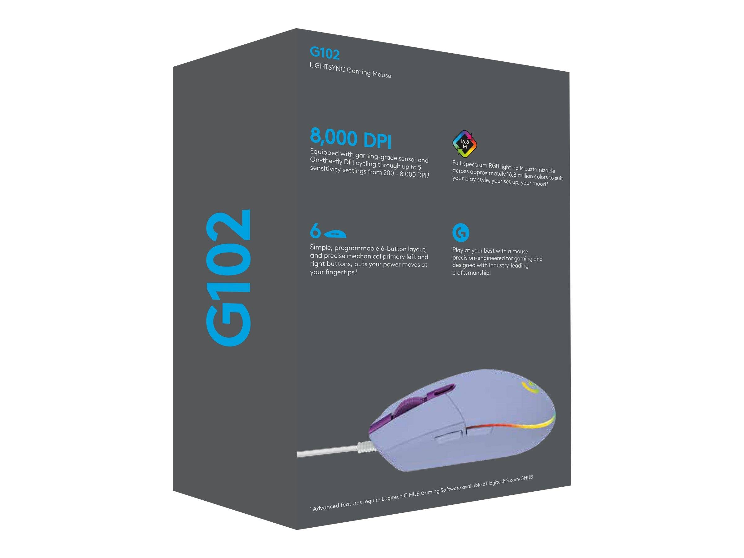 Logitech Gaming Mouse G102 LIGHTSYNC - Optisch - 8000 DPI - Bedraad - USB - Lilac-0