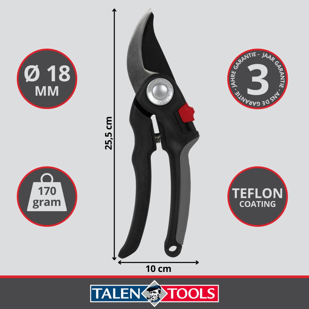 Talen Tools - Snoeischaar - Premium - Voorbijsnijdend - Verstelbaar - 18,5 cm-1