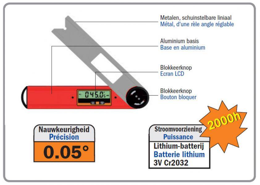 CMT digitale waterpas en hoekmeter, meetbereik 0° tot 360°-1