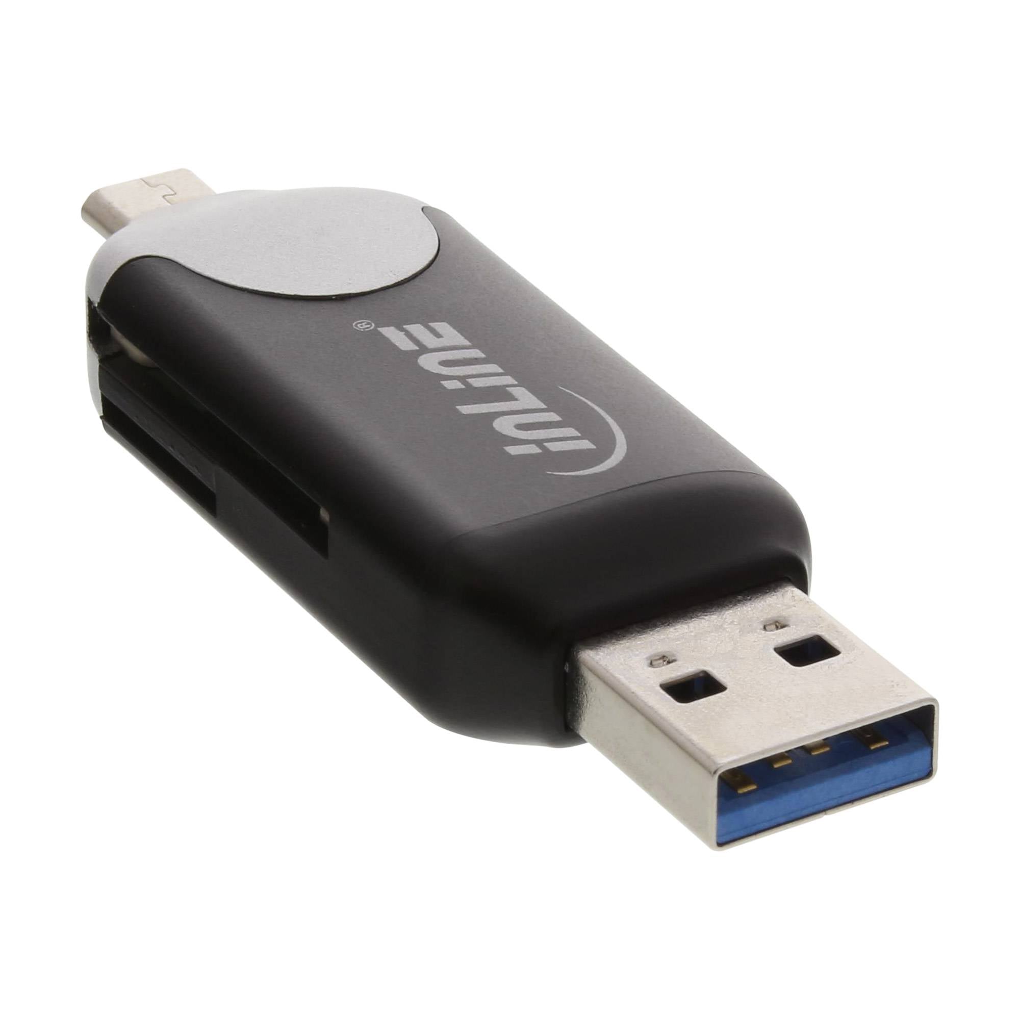 InLine® USB3.0 dubbele kaartlezer, USB A en Micro-USB 2.0 voor SDXC en microSDXC-0