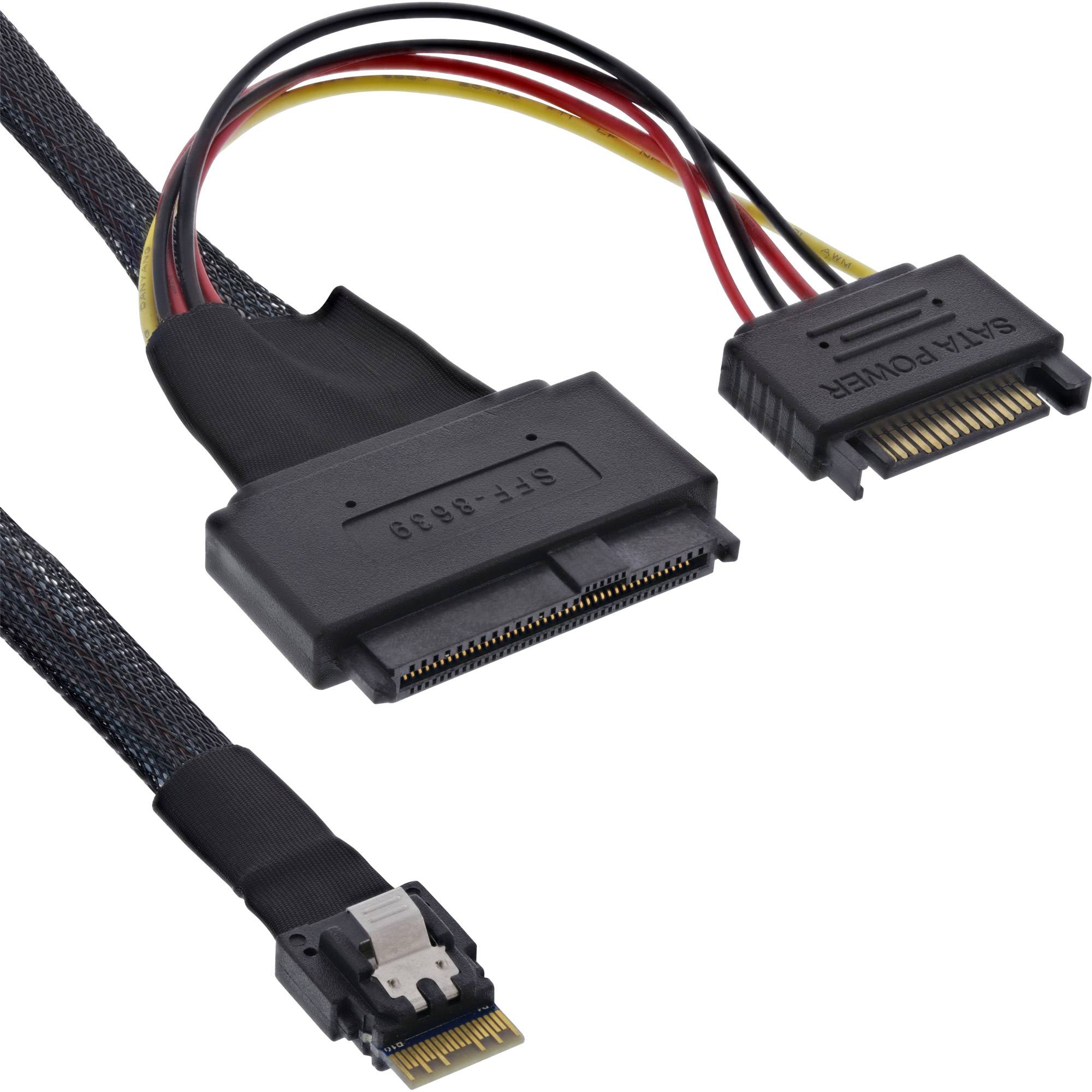 InLine® Slim SAS-kabel, SFF-8654 naar U.2 SFF-8639 + SATA-voeding, 0,5m-0