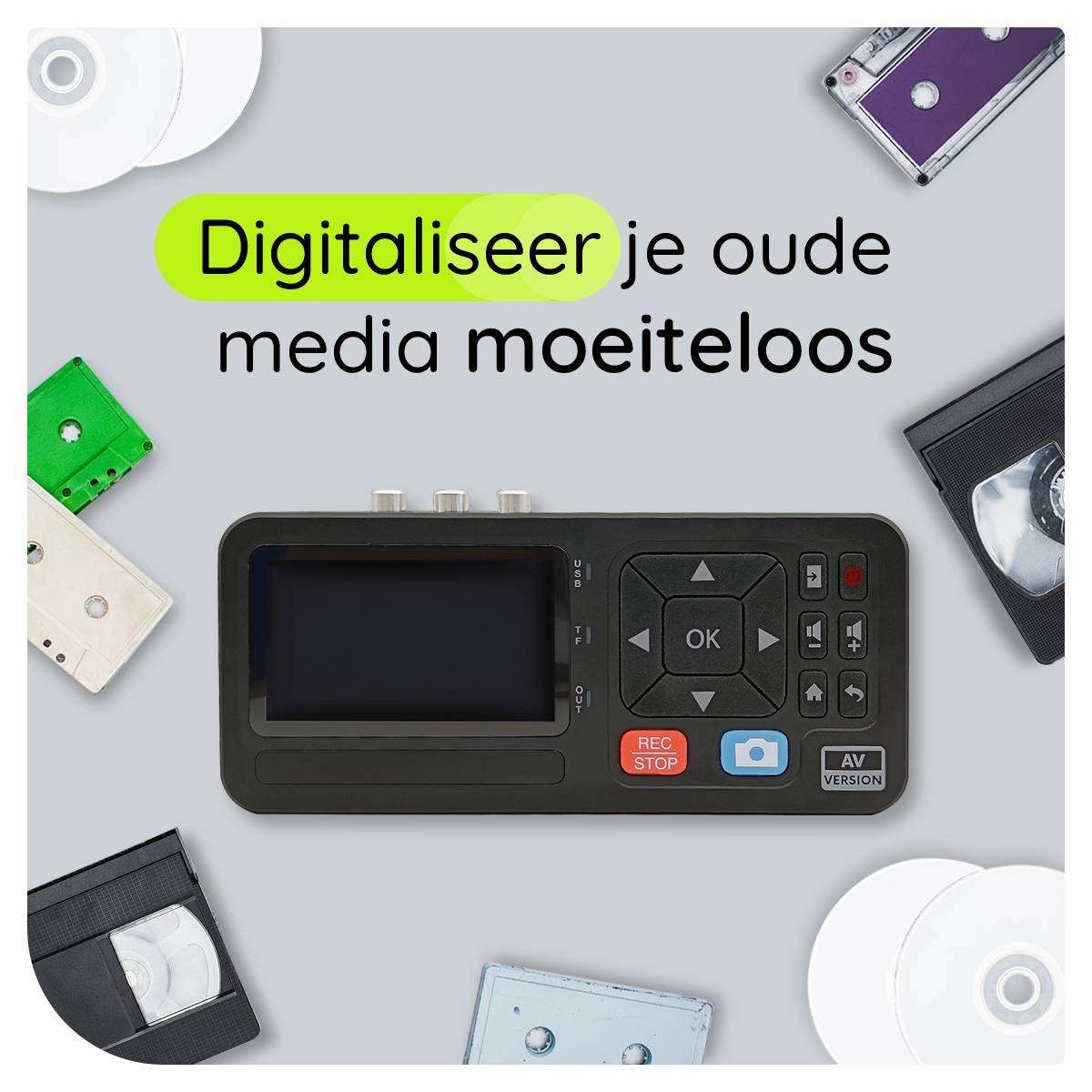 Mini HD Video Recorder - AV Video Grabber - Video's Digitaliseren - Ingang: RCA/S-Video/3.5mm Jack - Uitgang: HDMI/3.5mm-2